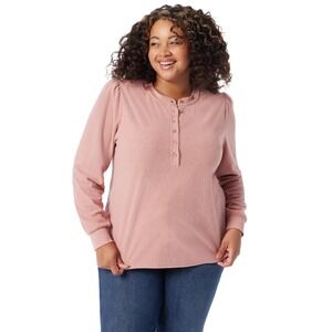 NWT Gloria Vanderbilt Fatima Waffle Knit Henly Top‎ 3X Pink Casual Puff Shoulder